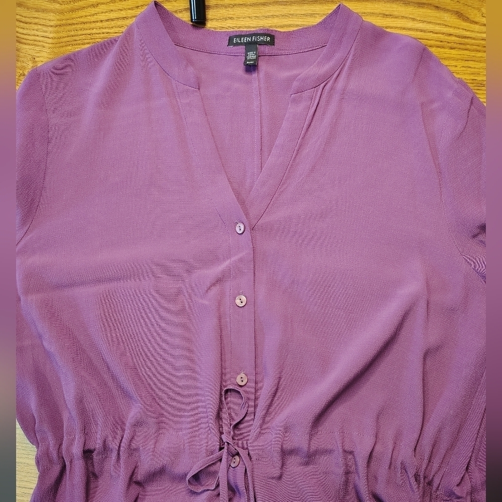 Eileen Fisher Shirt Dress Tencel purple button down  long sleeves, sz M, casual. - Picture 4 of 16
